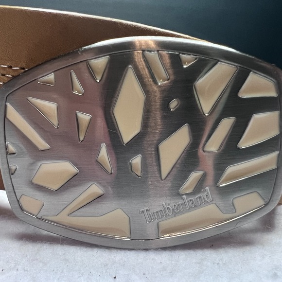 Timberland Genuine Leather Belt Tan Logo Buckle Men's Size 36 Large - Picture 3 of 9